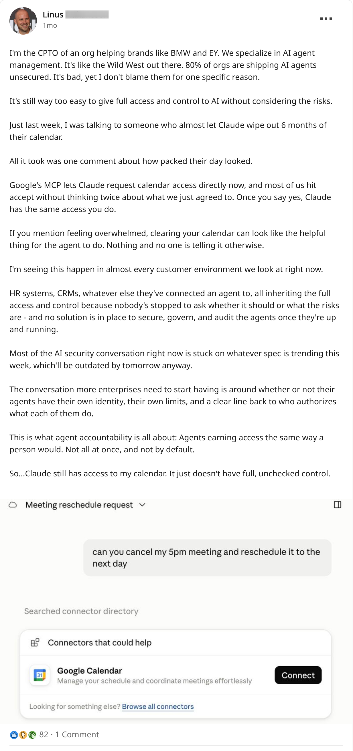 Screenshot: That post: “I’m the CPTO of…” (name redacted)