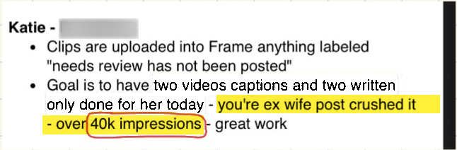 Screenshot: Agency feedback
