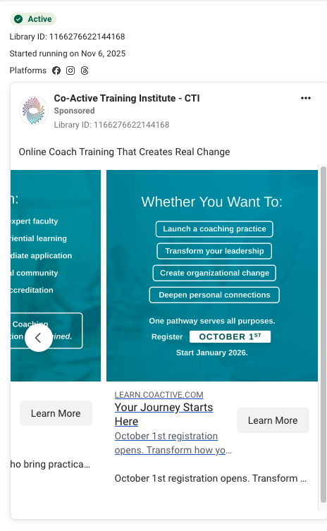 Co-Active Training Institute original ad screenshot: Where your journey starts