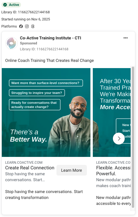 Co-Active Training Institute original ad screenshot: There’s a better way