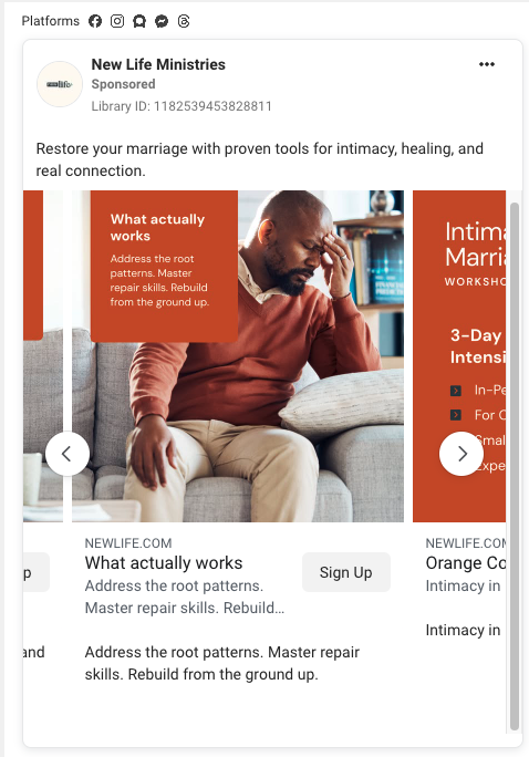 New Life Ministries original ad screenshot: What actually works