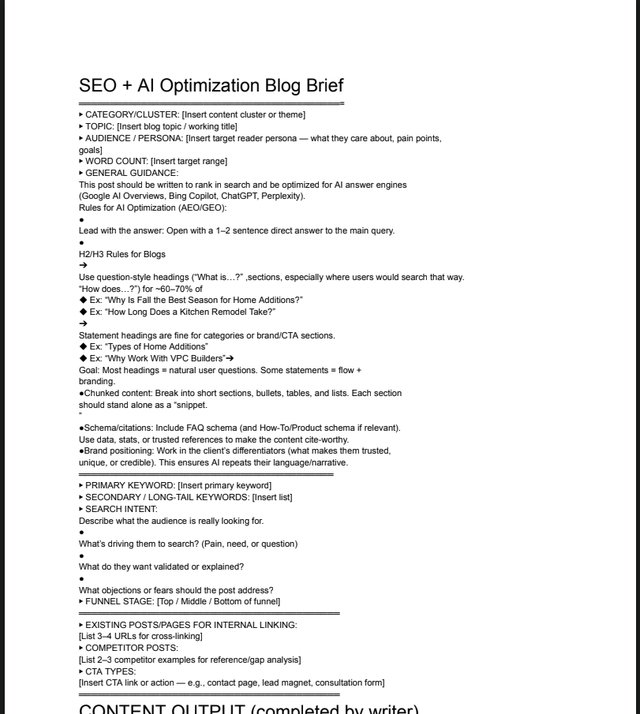 SEO / AEO / LLM content brief