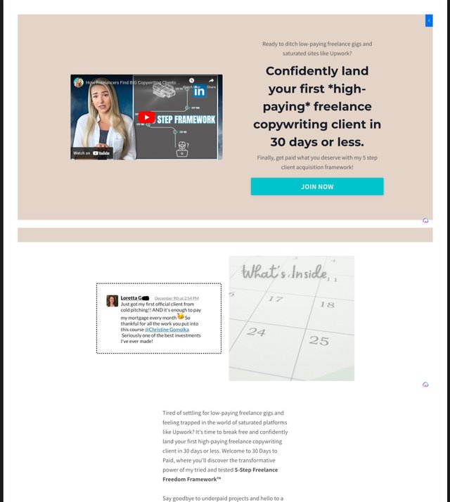 30 Days to Paid sales page