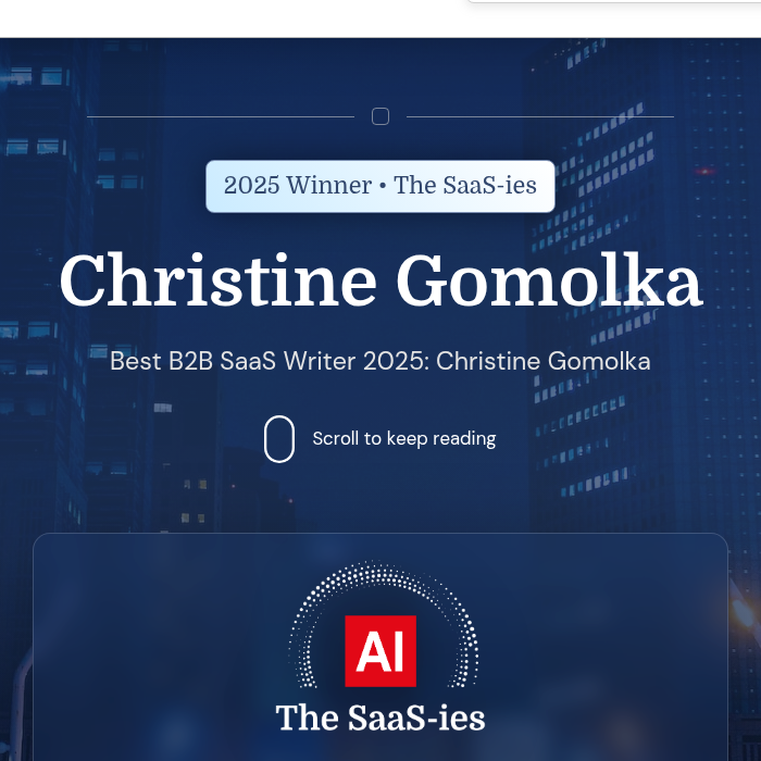 Acquisition International's original winner page: Christine Gomolka — Best B2B SaaS Writer 2025, The SaaS-ies