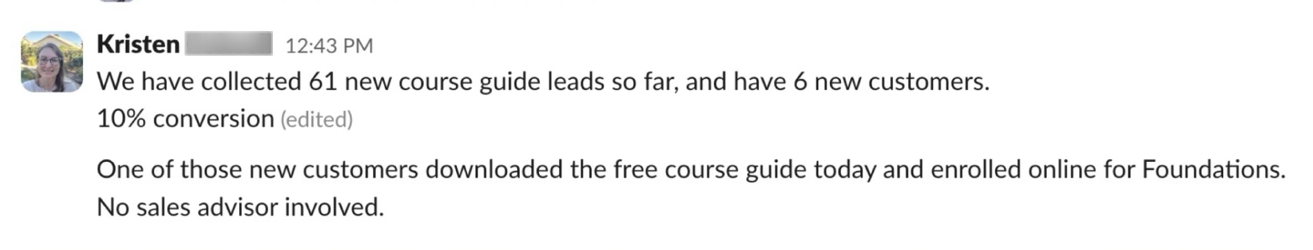 Screenshot: Conversion report