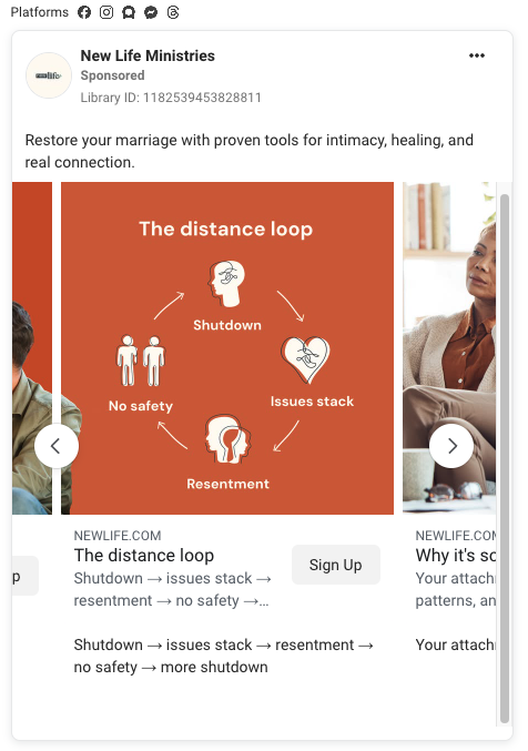 New Life Ministries original ad screenshot: The distance loop